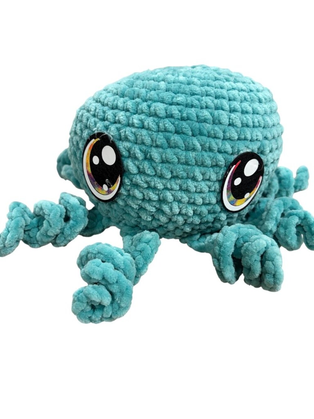 Crochet Octopus Stuffed Toy Teal Blue Plush Large Eyes
